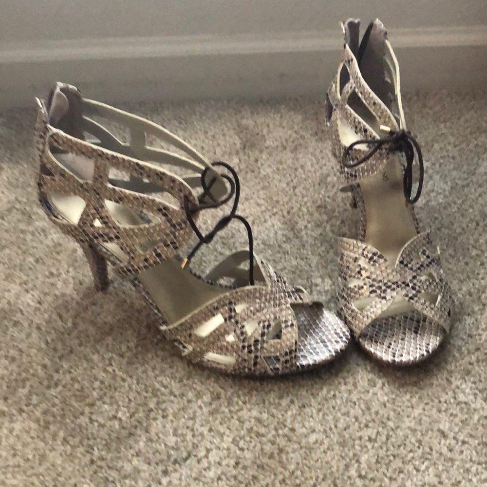 Brown snake skin heels